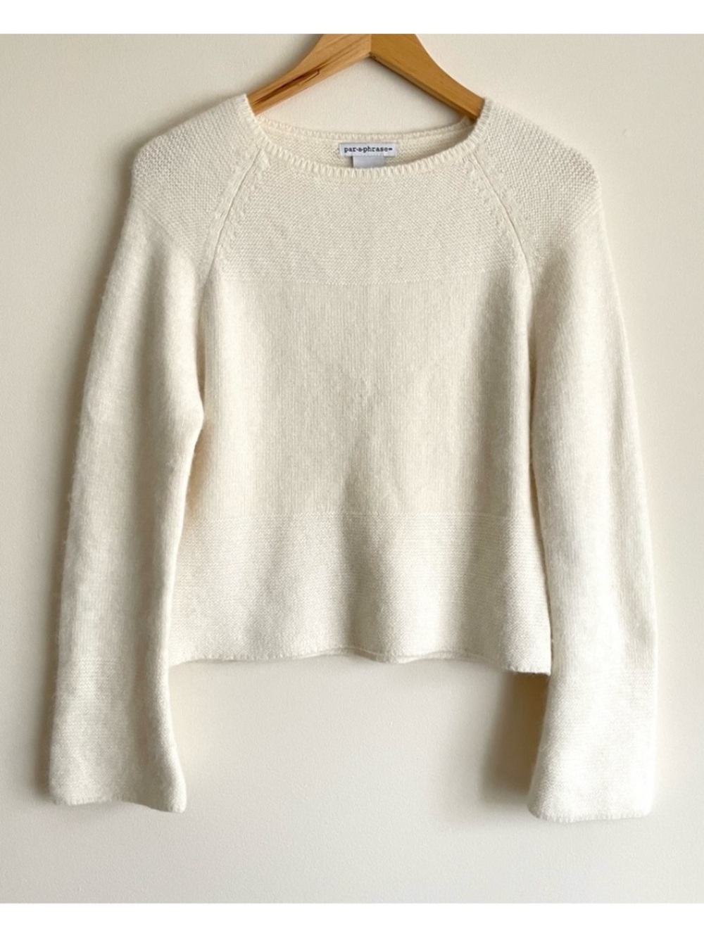 Paraphrase Angora Blend Mixed Knit Bell Sleeve Sweater